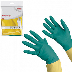 Перчатки VILEDA PROFESSIONAL латекс-неопреновые МНОГОРАЗОВЫЕ х/б напыление СВЕРХПРОЧНЫЕ, размер XL (очень большой) зеленые/желтые, 174309