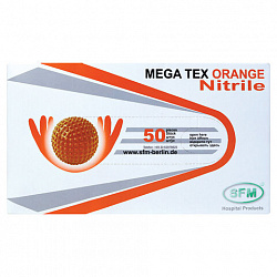 Перчатки нитриловые сверхпрочные с текстурой SFM MEGA TEX ORANGE, Германия, 25 пар (50 штук), размер M (средний), 4036534913208