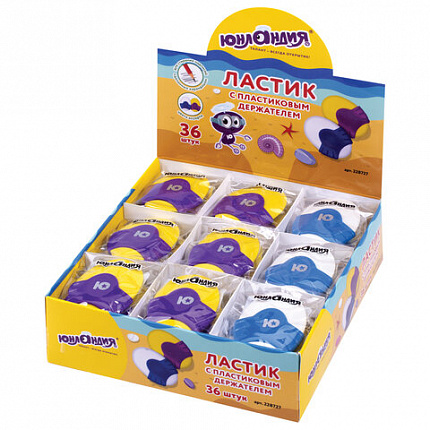 Ластик ЮНЛАНДИЯ "Морские камушки", 48х36х12 мм, цвет ассорти, овальный, пластиковый держатель, 228727