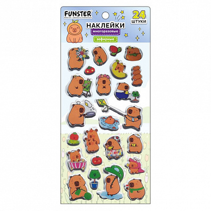 Наклейки зефирные "Капибары", 18х9,5 см, ассорти 6 видов, FUNSTER (ФАНСТЕР), 666093