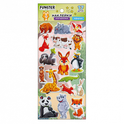 Наклейки зефирные "Животный мир", 19х9,5 см, ассорти 8 видов, FUNSTER (ФАНСТЕР), 666089