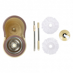 Швабра с отжимом и ведром 7л/5л, отжим центрифуга / рукоятка, 2 круглые насадки, крепление кольцо, бежевый, LAIMA, 607488