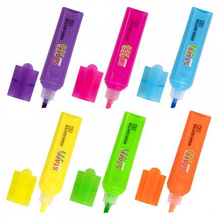 Набор текстовыделителей 6 НЕОНОВЫХ ЦВЕТОВ, STAFF "EVERYDAY HL-720", линия 1-5 мм, скошенный наконечник, 152556