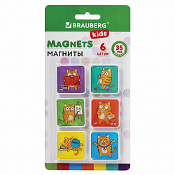 Магниты квадратные стеклянные 35 мм для досок магнитно-маркерных, НАБОР 6 шт., "Кот-энтузиаст" BRAUBERG KIDS, блистер, 272514