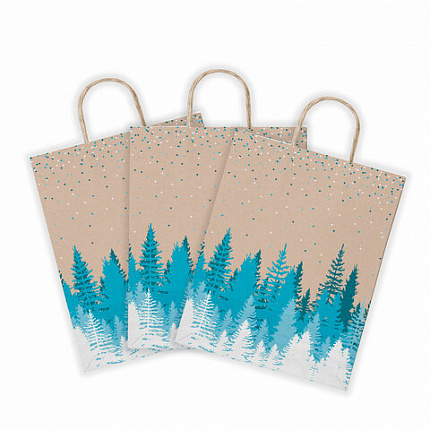 Крафт-пакет бумажный "Лес" 26х15х35 см, с кручеными ручками, плотность 80 г/м2, 112498