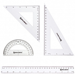 Набор чертежный большой BRAUBERG (линейка 30 см, 2 угольника, транспортир), конверт на молнии, подвес, 210308