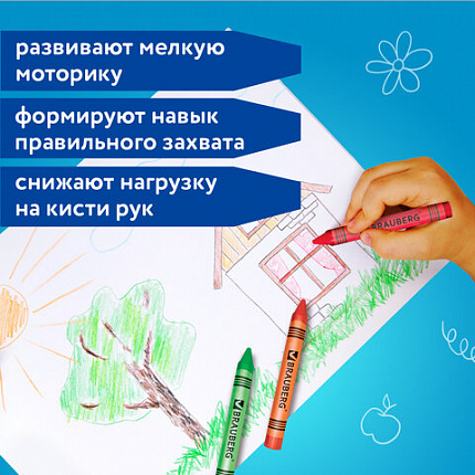 Восковые мелки утолщенные BRAUBERG "АКАДЕМИЯ", НАБОР 12 цветов, 227287