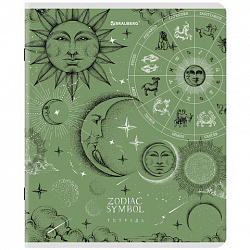 Тетрадь А5, 48 л., BRAUBERG, скоба, клетка, матовая ламинация, фольга, "Zodiac Symbol" (микс в спайке), 404369