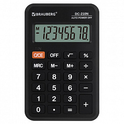 Калькулятор карманный BRAUBERG DC-210N (63х98 мм), 8 разрядов, черный, 272953