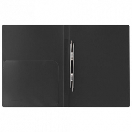 Папка с металлическим скоросшивателем и внутренним карманом BRAUBERG диагональ, черная, до 100 листов, 0,6 мм, 221351