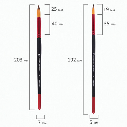 Кисти BRAUBERG PREMIUM, набор 10 шт. (синтетика, круглые № 1, 2, 3, 5, 8, плоские № 2, 4, 6, 8, 10), 201027