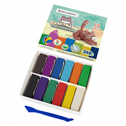 Пластилин классический "МИЛЫЕ КОТЫ", 12 цветов, 240 г, СТЕК, ВЫСШЕЕ КАЧЕСТВО, BRAUBERG, 107353