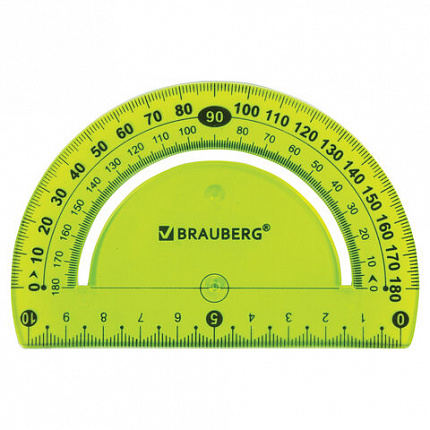 Транспортир 10 см гибкий BRAUBERG "FLEX", пластиковый, 180 градусов, ассорти, европодвес, 210676