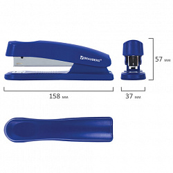 Степлер №24/6, 26/6 BRAUBERG "Standard+", до 30 листов, полнозагрузочный, синий, 228607