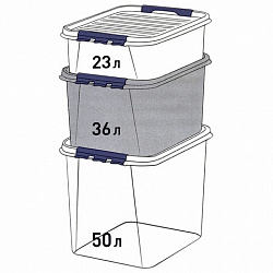 Ящик-контейнер 36 л с КРЫШКОЙ НА ЗАЩЕЛКАХ "ПРОФИ", 29х50х39 см штабелируемый, ПРОЧНЫЙ, прозрачный, 437950000