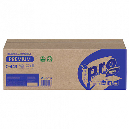 Полотенца бумажные 190 шт, PROtissue (H2) PREMIUM, 2-сл, белые, КОМПЛЕКТ 21 пач, 24х21,5,Z-слож,С443