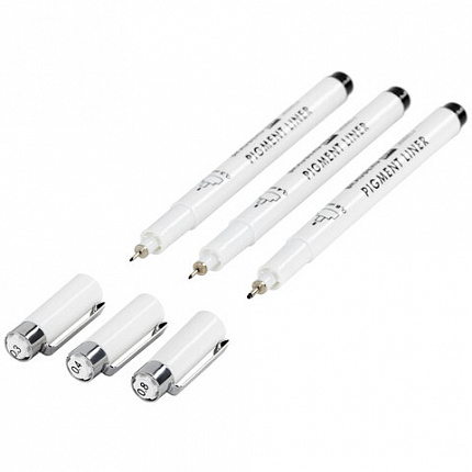 Капиллярные ручки линеры для рисования 3 шт., черные, 0,3/0,4/0,8 мм, BRAUBERG ART DEBUT, 143939.