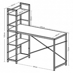 Стол на металлокаркасе BRABIX "LOFT CD-005",1200х520х1200 мм, 3 полки, цвет дуб натуральный, 641223