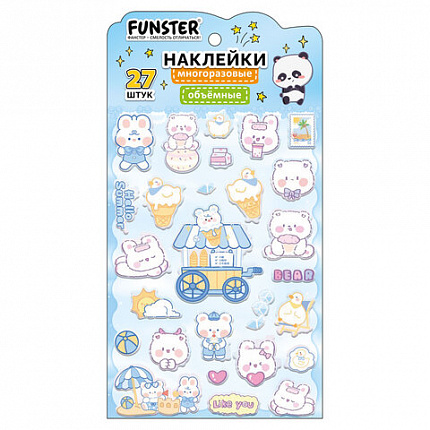 Наклейки объемные "Яркий микс", 19х13,5 см, ассорти 12 видов, FUNSTER (ФАНСТЕР), 666087