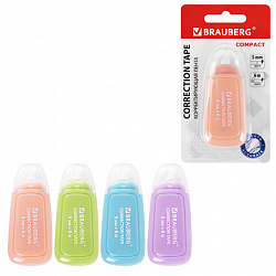 Корректирующая лента BRAUBERG COMPACT PLUS PASTEL, 5 мм х 6 м, корпус ассорти, блистер, 270551