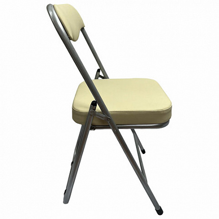 Стул складной для дома и офиса РС04К комфорт, серебристый каркас, кожзам бежевый