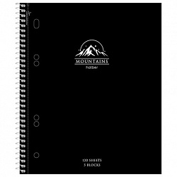 Тетрадь А5, 120 л., HATBER, спираль, клетка, обложка твердая, Soft-touch, 4 разделителя, "Mountains", 094231, 120Ттр5В1сп_355