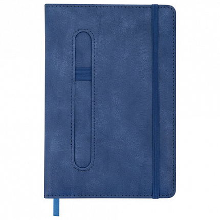 Блокнот А5 148x218 мм BRAUBERG "Optimal", под кожу, 80 листов, резинка, держатель для ручки, клетка, синий, 118633