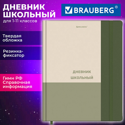 Дневник 1-11 класс 48л, твердый, BRAUBERG, матовая лам., резинка, ляссе, с подсказом, Классик, 107649