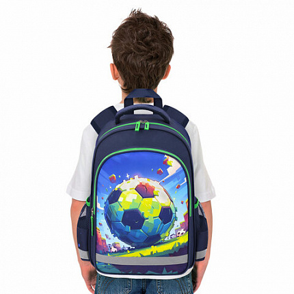 Рюкзак ПИФАГОР SCHOOL, 1 отделение, 3 кармана, "Футбольный матч", 38x28х14 см, 273171