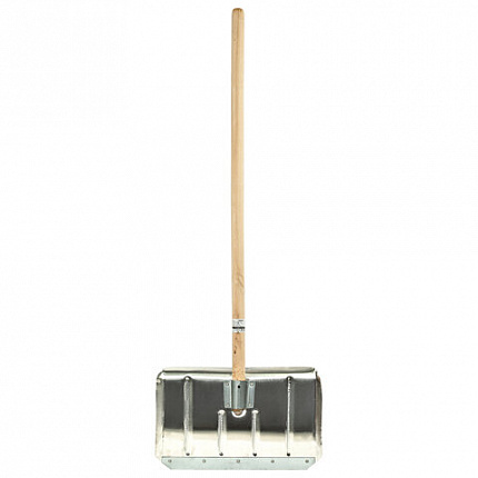 Лопата снеговая 49х30см, алюминиевая усиленная ребрами жесткости, ДЕРЕВЯННЫЙ черенок 120см, армирующая металлическая планка на клепках, ЛТСЕ