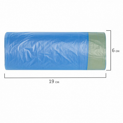 Мешки для мусора с завязками 60 л, синие, в рулоне 20 шт., прочные, ПНД 14 мкм, 55х62 см, LAIMA, 601397
