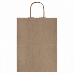 Крафт-пакет бумажный 26х15х35 см, КОМПЛЕКТ 50 шт., крученые ручки, плотность 90 г/м2, LAIMA ECO CRAFT, 609686