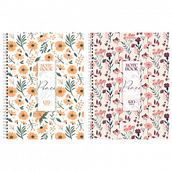 Тетрадь А4, 120 л., BRAUBERG, гребень, клетка, матовая ламинация, "Цветочный паттерн", 405646