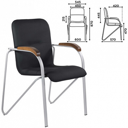 Кресло BRABIX "Samba CF-106 BOX-2", серый каркас, накладки "орех", кожзам черный, разобрано, 532763