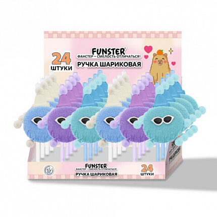 Ручка с пушистой подвеской шариковая FUNSTER "FLUFFY HAT", СИНЯЯ, пишущий узел 0,7 мм, 144524