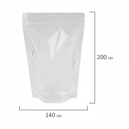 Пакеты дой-пак с замком ZIP LOCK, прозрачные, 140х200 + 40 мм, КОМПЛЕКТ 100 штук, 70 мкм, BRAUBERG, 700697