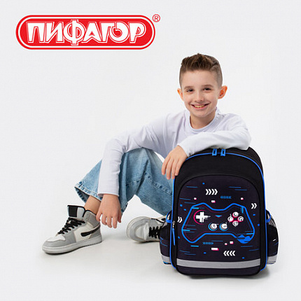 Рюкзак ПИФАГОР SCHOOL, 1 отделение, 3 кармана, "Геймер", 38x28х14 см, 273172