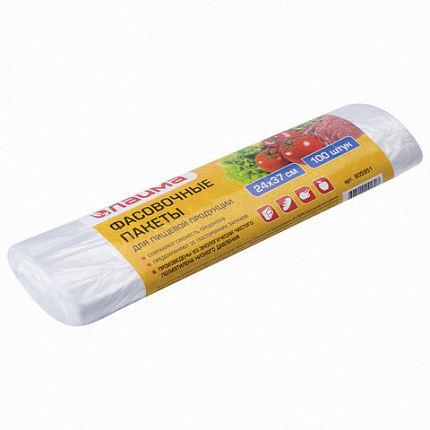 Пакеты фасовочные 24х37 см КОМПЛЕКТ 100 шт., ПНД, 8 мкм, рулон, LAIMA, 605951