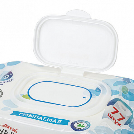 Бумага туалетная влажная 77 штук, БИОРАЗЛАГАЕМАЯ, смываемая, с пластиковым клапаном, LAIMA, 115224