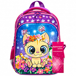 Ранец BRAUBERG QUADRO, 3 отделения, с брелоком, "Charming kitten", 37х28х18 см, 270602