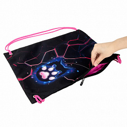 Мешок для обуви BRAUBERG PREMIUM, карман, подкладка, светоотражайка, 43х33 см, "Pink lava", 273441