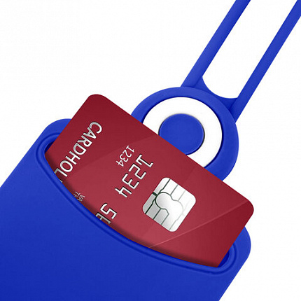 Бейдж вертикальный для пропуска и ID-карт, СИЛИКОНОВЫЙ, 85х54 мм, шнурок 42 см, синий, BRAUBERG, 238902