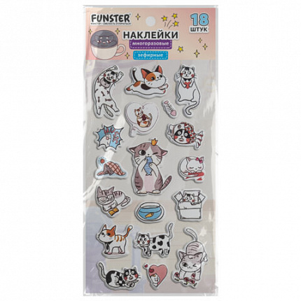 Наклейки зефирные "Котики", 18х9,5 см, ассорти 6 видов, FUNSTER (ФАНСТЕР), 666092