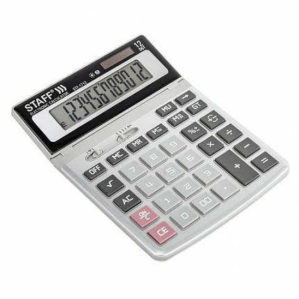 Калькулятор настольный металлический STAFF STF-1712 (200х152 мм), 12 разрядов, двойное питание, 250121