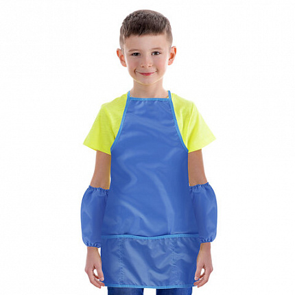 Фартук с нарукавниками для уроков труда ПИФАГОР, 3 кармана, увеличенный размер, 45x60 см, синий, 273746