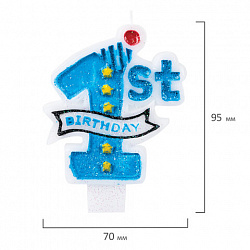 Свеча-цифра для торта "1 годик", голубая, 9,5 см, ЗОЛОТАЯ СКАЗКА, в блистере, 591443