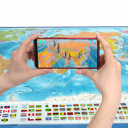 Карта мира политическая 199х134 см, 1:15,5М, с ламинацией, интерактивная, европодвес, BRAUBERG, 112387