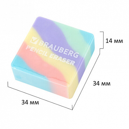 Ластик "PASTEL", 34х34х14 мм, квадратный, ассорти, ЭКО ПВХ, BRAUBERG, 273210