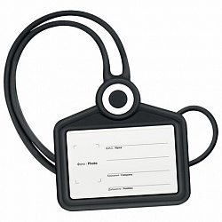 Бейдж горизонтальный для пропуска и ID-карт, СИЛИКОНОВЫЙ, 54х85 мм, шнурок 42 см, черный, BRAUBERG, 238908