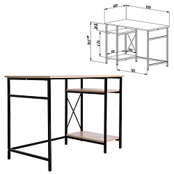 Стол BRABIX "SMART CD-018", 1100х600х765 мм, ЛОФТ, 2 полки, металл/ЛДСП ясень шимо светлый, каркас черный, 641945